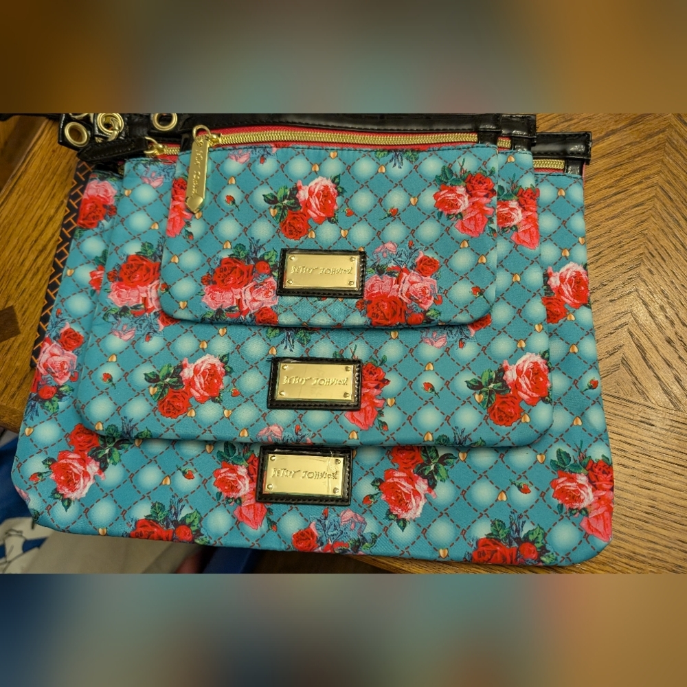 Betsey Johnson Blue and Red Quilted Cosmetic Bags - Picture 1 of 9